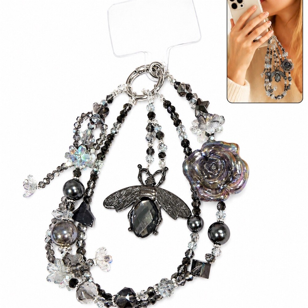 Handmade cute Beaded Phone Charm Strap Keychain Iridescent beads Bee Charm gift